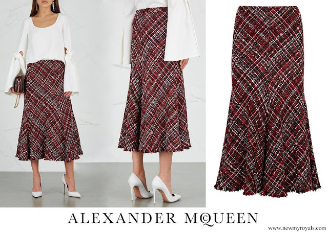 Crown Princess Mary wore ALEXANDER MCQUEEN High-waisted bouclé tweed midi skirt