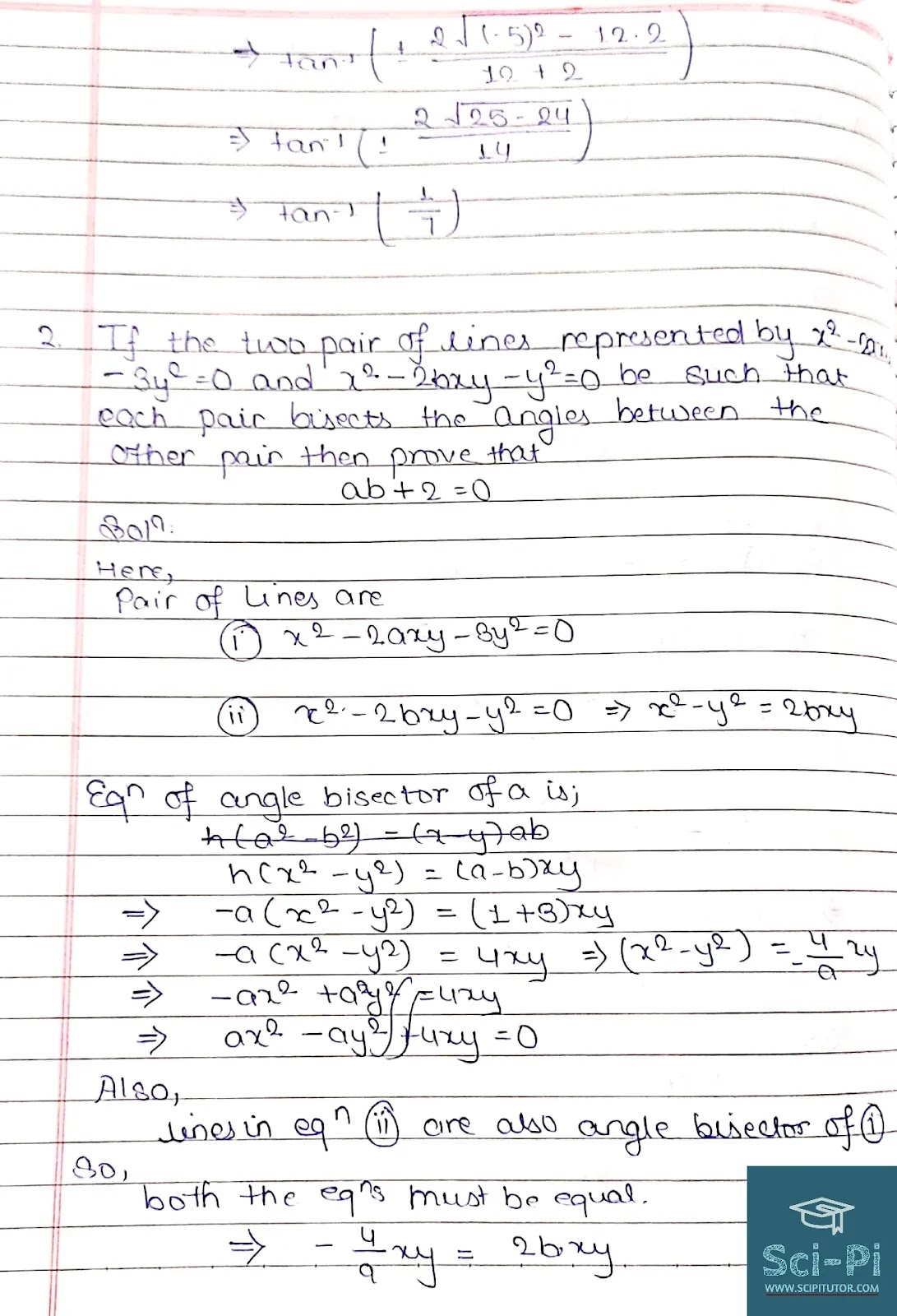 Grade 11 Pair of Straight Lines Additional Exercise Solutions