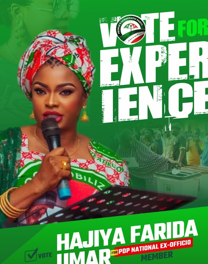VOTING HAJIYA FARIDA   UMAR AS PDP NATIONAL EX-OFFICIO FROM NORTH-CENTRAL IS VOTING FOR CAPACITY, LEADERSHIP AND PROGRESS