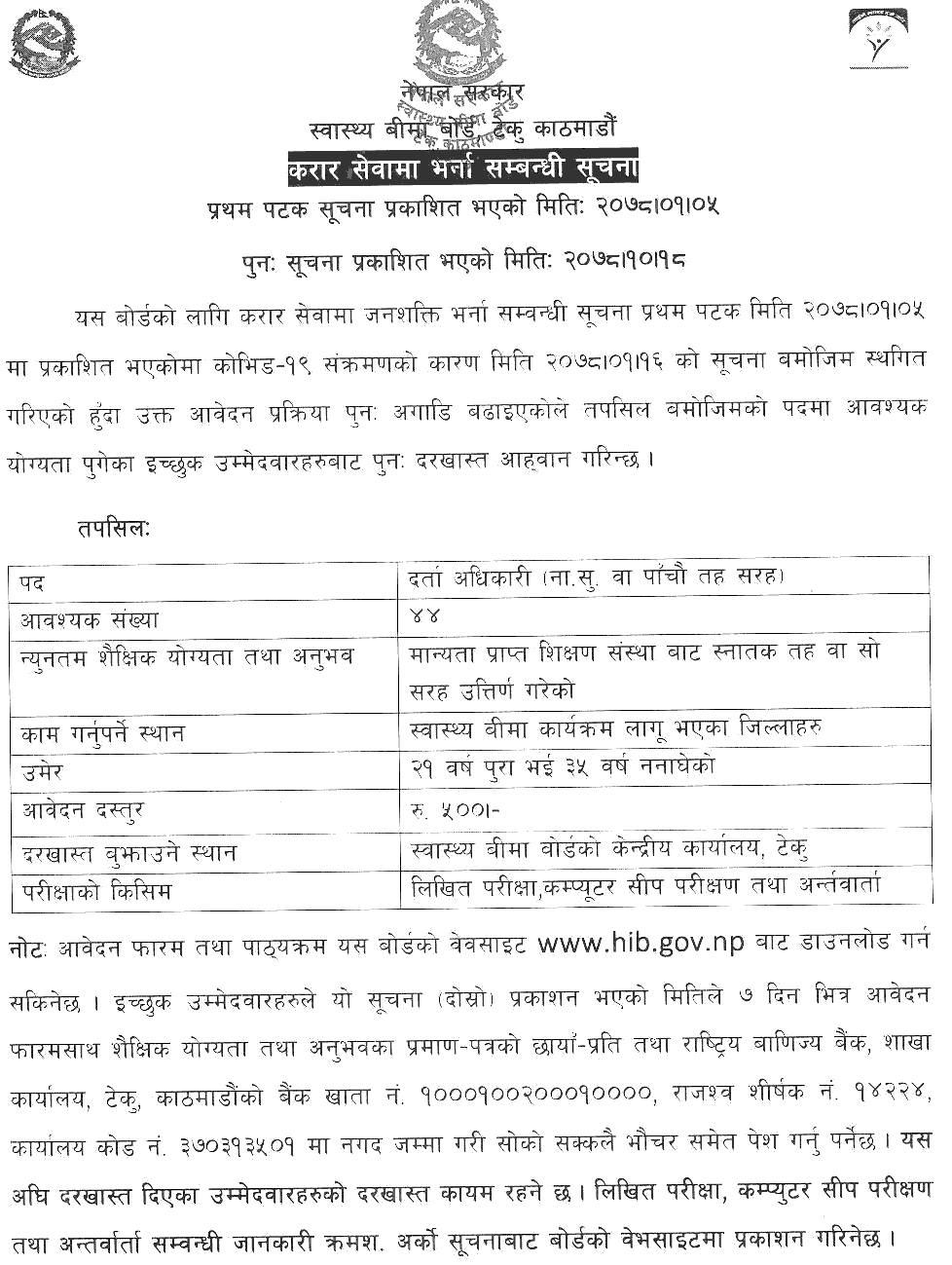 Health Insurance Board Vacancy for Nayab Subba