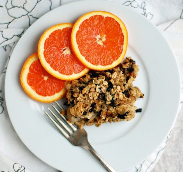 Baked Oatmeal with Dark Chocolate Chunks and Cacao Nibs