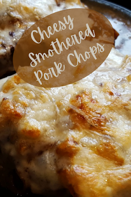 Pork chops smothered in caramelized onions and Provolone cheese.