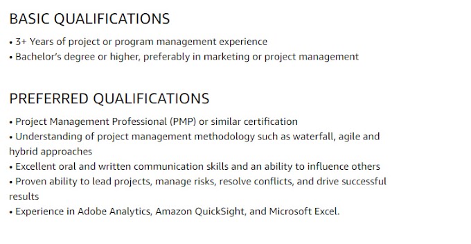 Amazon Jobs for Project Manager