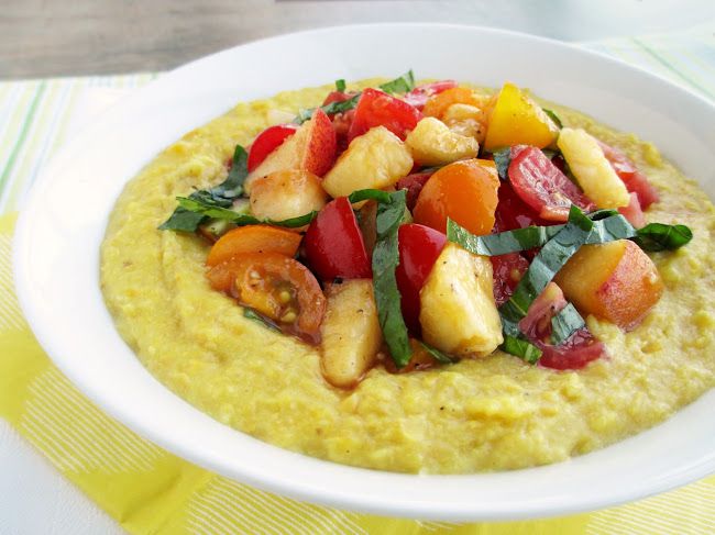 Sweet Corn "Polenta" with Peach and Tomato Salsa