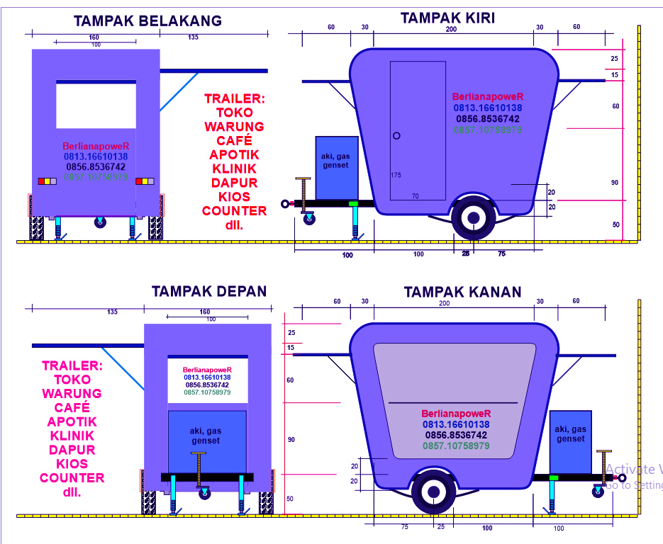 JUAL FOOD TRAILER, CAFE TRAILER GEROBAK TROLI, MEDIA PROMOSI BERGERAK