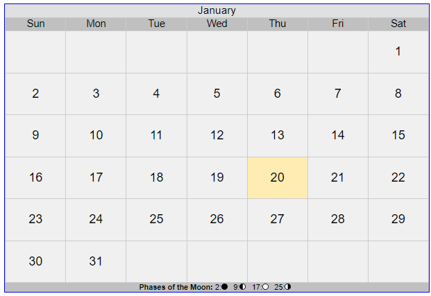Gregorian Calendar 2022 January