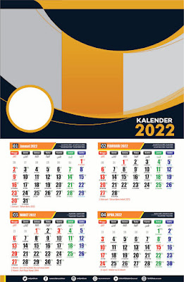 Contoh Template Desain Kalender Dinding 2022 Format 4 Bulan