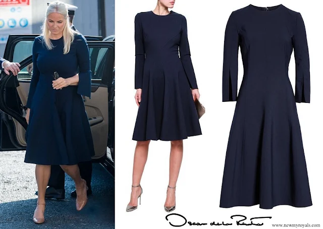 Crown Princess Mette-Marit wore OSCAR DE LA RENTA Split Sleeve Stretch Wool Dress