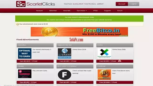 موقع Scarlet-Clicks لمشاهدة الإعلانات والضغط عليها