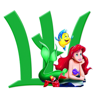 Abecedario con Letras Verdes y Ariel, Flounder y Sebastian.