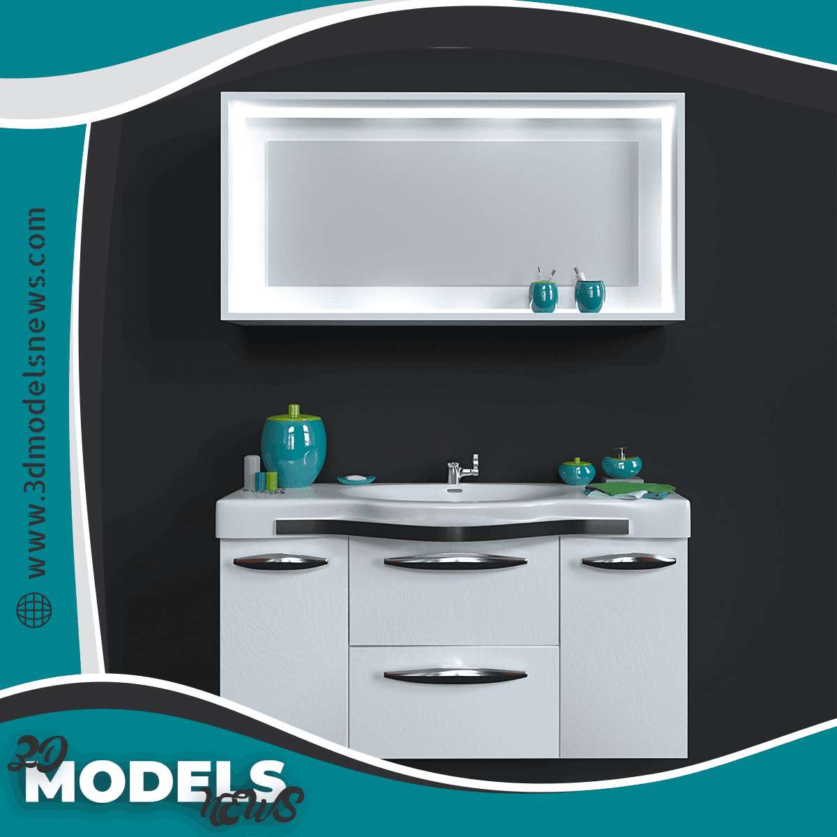 Wash basin model with mirror and decor set