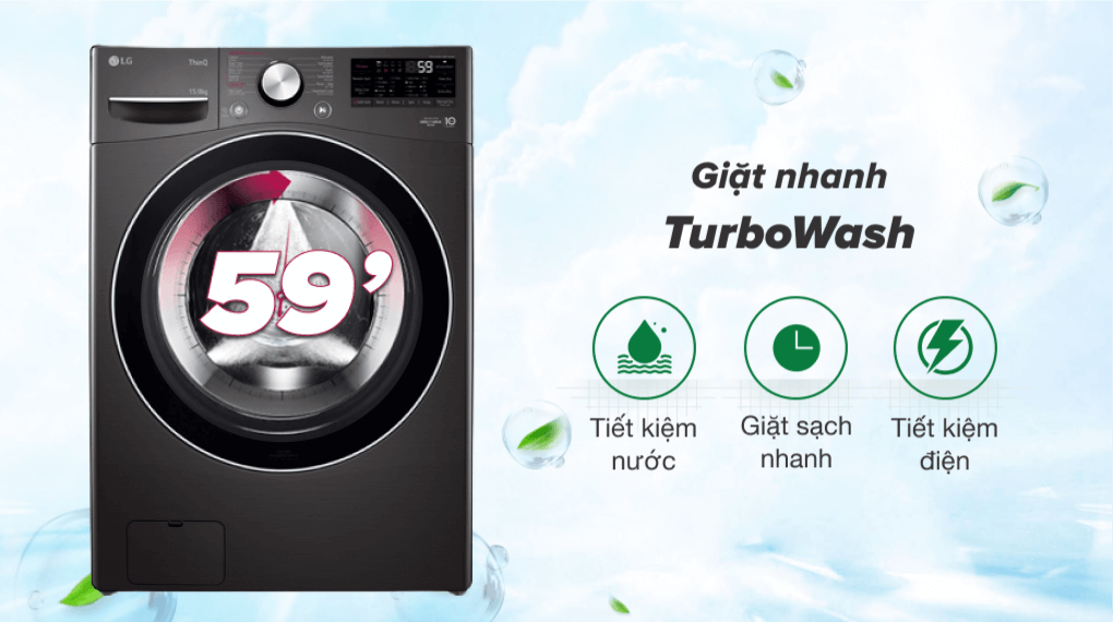 Máy giặt sấy LG Inverter 15kg F2515RTGB - Công nghệ Turbo Wash