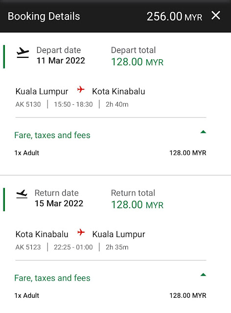 Kuala Lumpur - Kota Kinabalu : Pergi Balik RM256