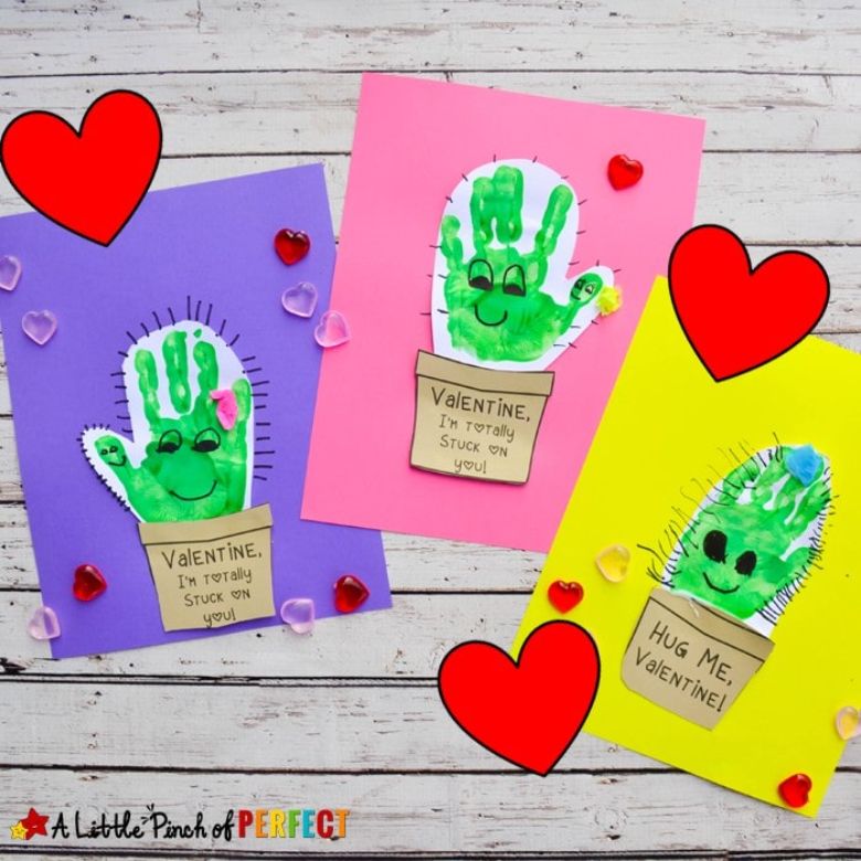 Cactus handprint valentine card ideas for kids