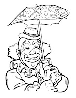 Clown with umbrella coloring page for kids