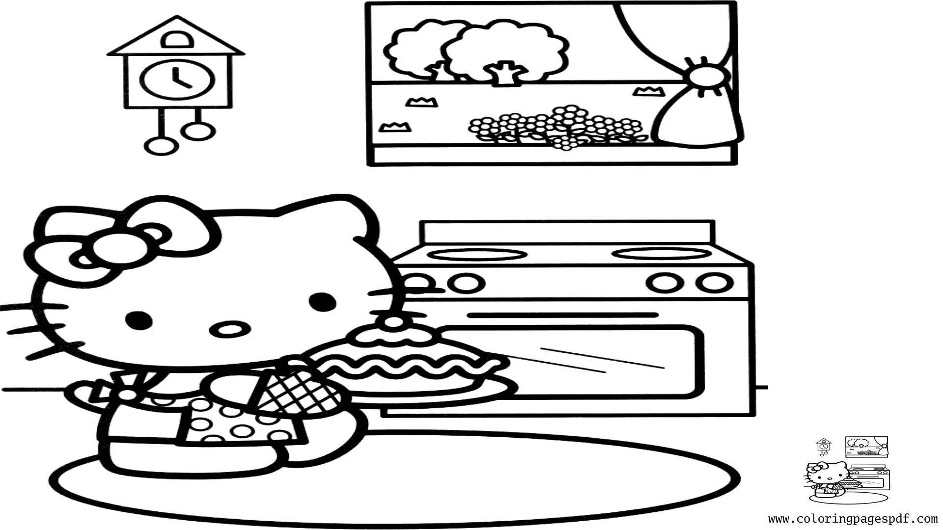 Coloring Page Of Hello Kitty Cooking A Cake