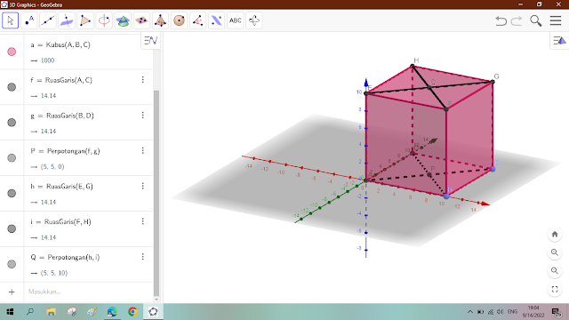 Kubus ABCD.EFGH dengan panjang rusuk 10