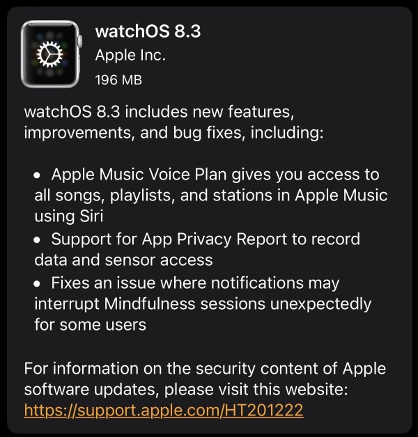 Apple watchOS 8.3 Features