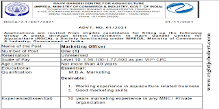 Marketing Officer Jobs in Rajiv Gandhi Centre for Aquaculture