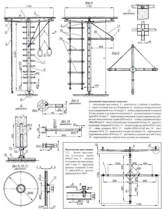 Комплекс спортивных снарядов дома для детей - своими руками.