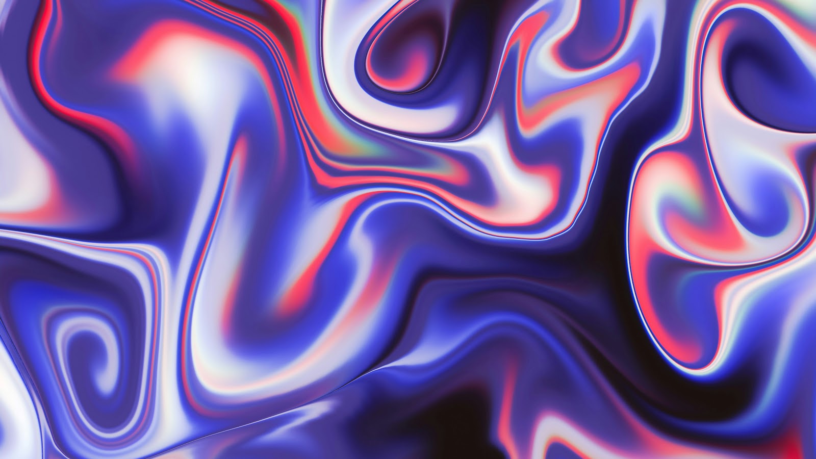 Download 4K abstract fluid swirls in vibrant hues wallpaper, featuring a close-up of swirling, liquid-like forms in shades of purple, blue, red, and white, creating a dynamic and colorful abstract pattern.