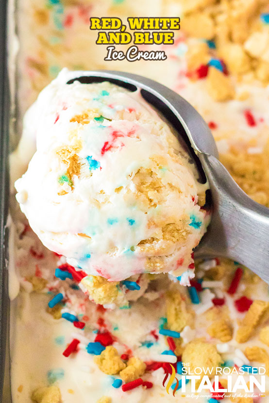 Red White and Blue Ice Cream scooped in a loaf pan