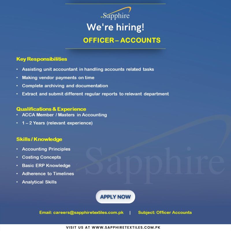 Sapphire Fibres Ltd Jobs Officer Accounts