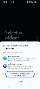 Select a Widget (to add to folder) pro feature pop up. .