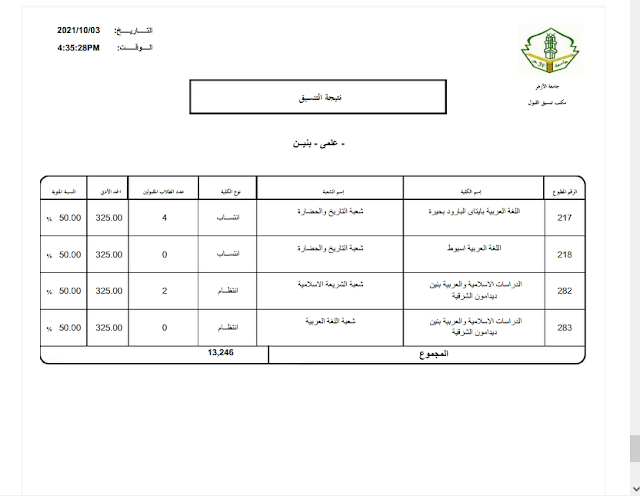 تنسيق جامعة الأزهر 2022 علمي بنين pdf