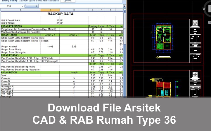 Download RAB dan CAD Rumah Type 36