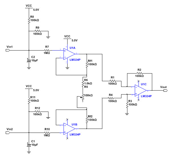 LM324 Op-Amp Instrumentation amplifier circuit diagram