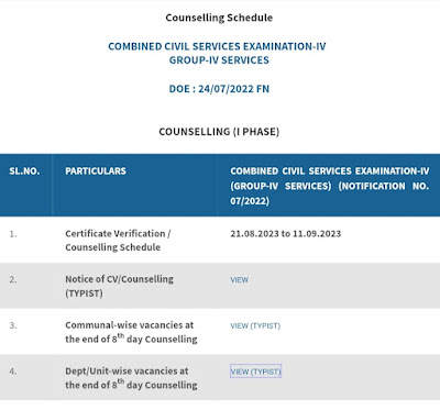 TNPSC GROUP 4 TYPIST DAY 8 COUNSELING VACANCIES LIST 2023 - 30.08.2023