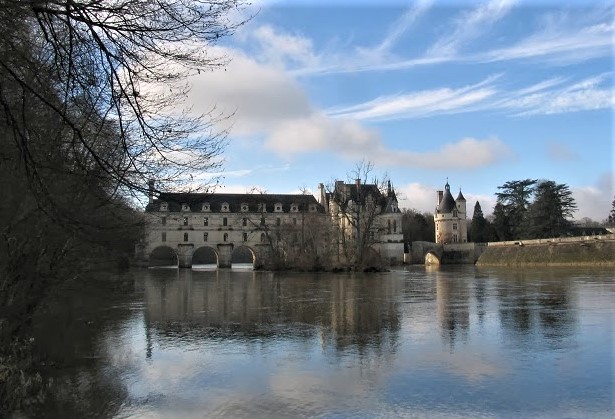 Chateau de Chenonceau from the south bank of the river Cher