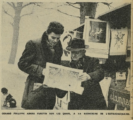 Gérard Philipe chez lui en 1947 : avec un bouquiniste sur les quais de Seine