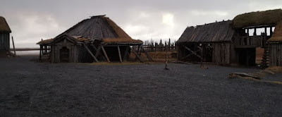 Islandia, Península de Stokksnes, Viking Village Prop for Movie.