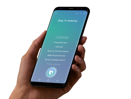 Bixby in someone's hand on a Samsung Phone. (S8)