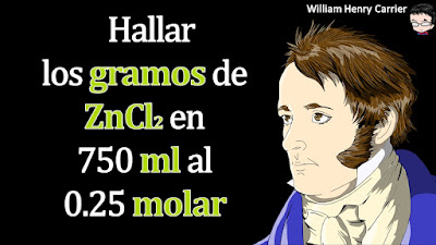 Un recipiente contiene 750 ml de ZnCl2 0.250 M. Calcular gramos presentes de la sal. Peso-fórmula ZnCl2 = 136.4.