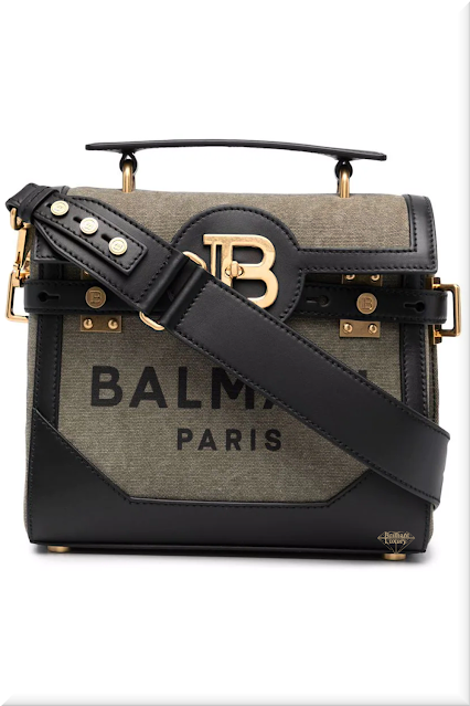 ♦Balmain BBuzz 23 khaki black calf leather cotton tote bag #balmain #bags #brilliantluxury