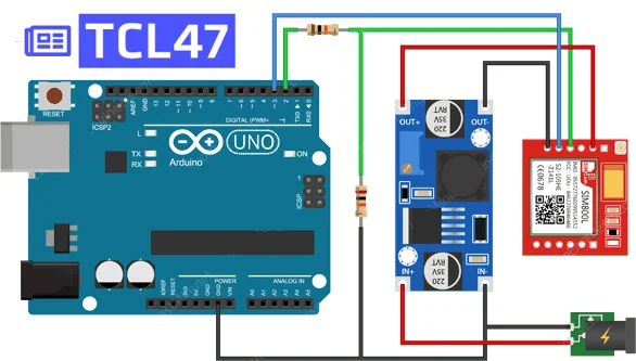 Nối dây giữa module SIM800L với Arduino 2