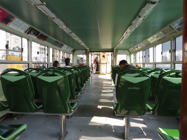 Inside a vaporetto (water bus) of the Linea 2 (Route 2), San Zaccaria boat stop, Bacino San Marco, Venice