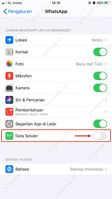 matikan data seluler whatsapp iphone