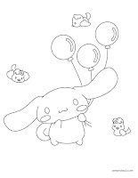 Cinnamoroll coloring page- Cinnamon flies with balloons and birds