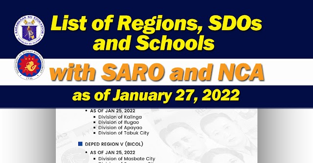 List of Regions, SDOs and Schools with SARO and NCA as of January 27, 2022