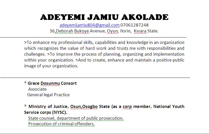 ADEYEMI JAMIU AKOLADE's CV