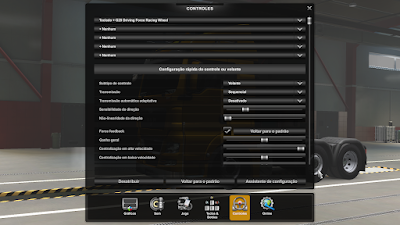 Imagem mostrando a tela de menu de controles dentro do jogo Euro Truck Simulator 2