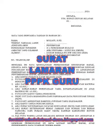 Download contoh surat lamaran P3K/PPPK Guru terbaru