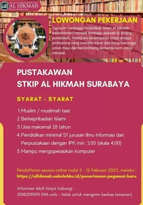 Loker pustakawan STKIP Al Hikmah Surabaya 2022