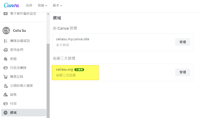 Canva自有網域 DNS設定完成