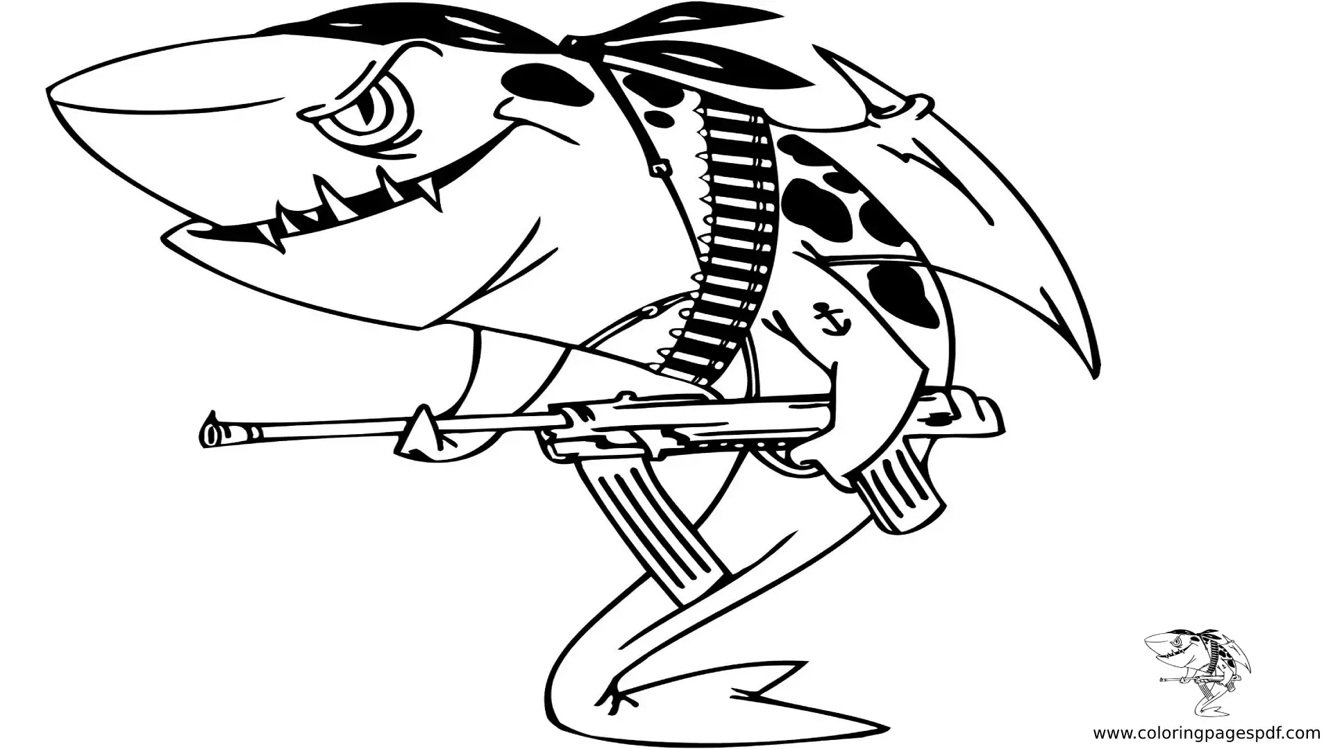 Coloring Pages Of A Soldier Shark Holding A Gun