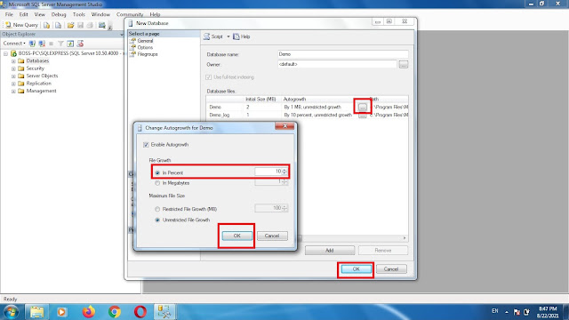 Create database in SQL server